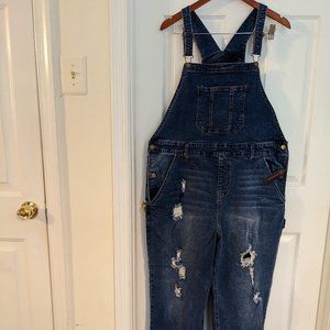 NWT - Vintage Distressed/Ripped Jean Bib Overalls, Mid-Wash, XXXL/21